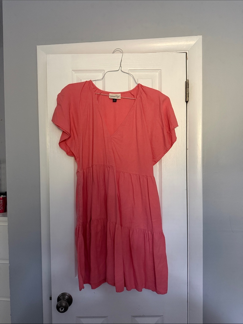 Universal Thread Coral Tiered V-Neck Flutter Sleeve Dress